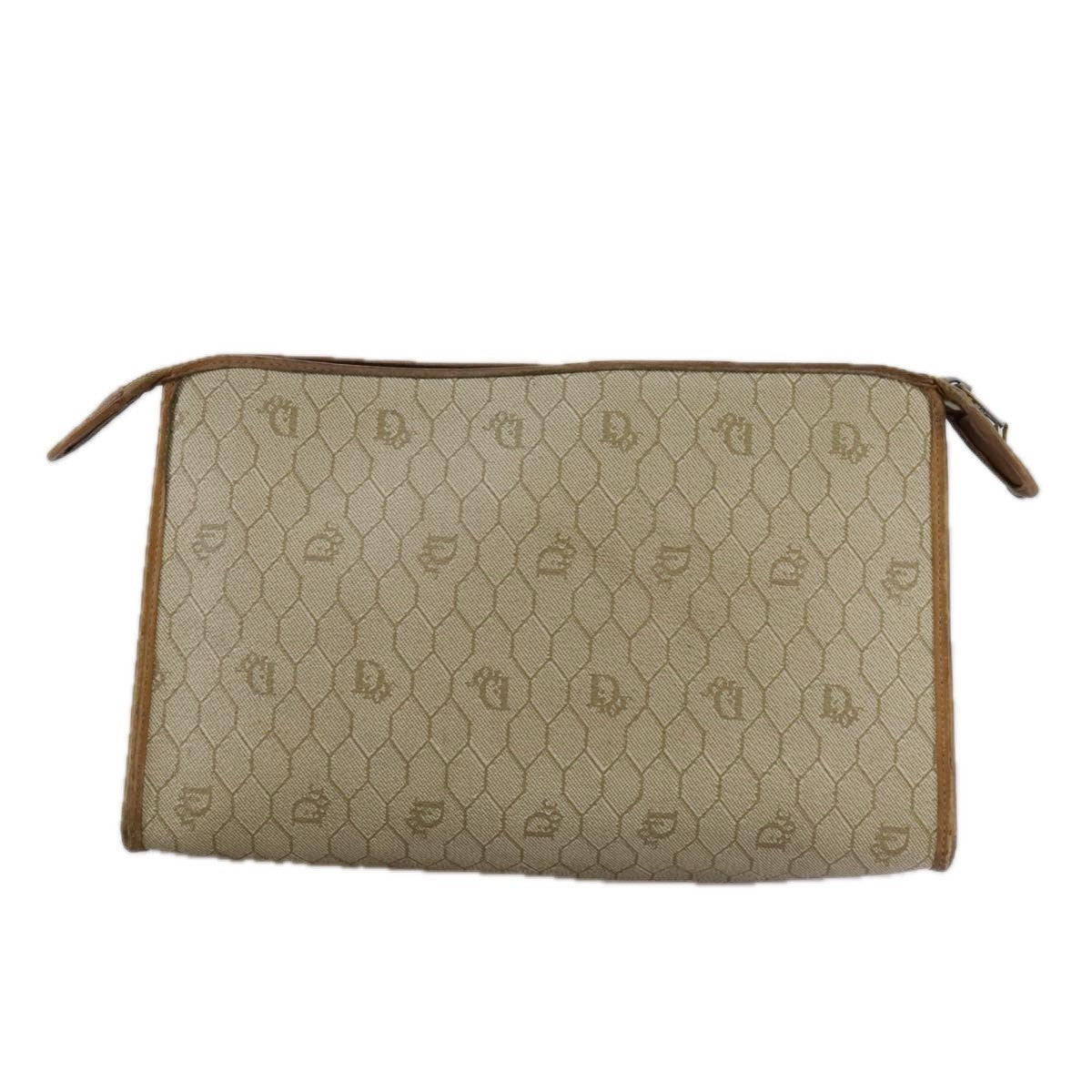 Christian Dior Vintage Honeycomb Zip Pouch Canvas and Leather, BEIGE, CANVAS, Clutche & pouche