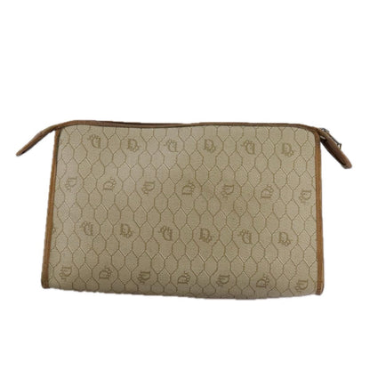 Christian Dior Vintage Honeycomb Zip Pouch Canvas and Leather, BEIGE, CANVAS, Clutche & pouche