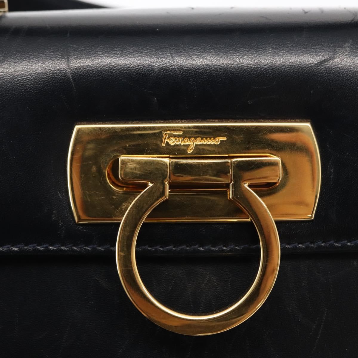 Salvatore Ferragamo Convertible Top Handle Bag Leather, NAVY, LEATHER, Handbag