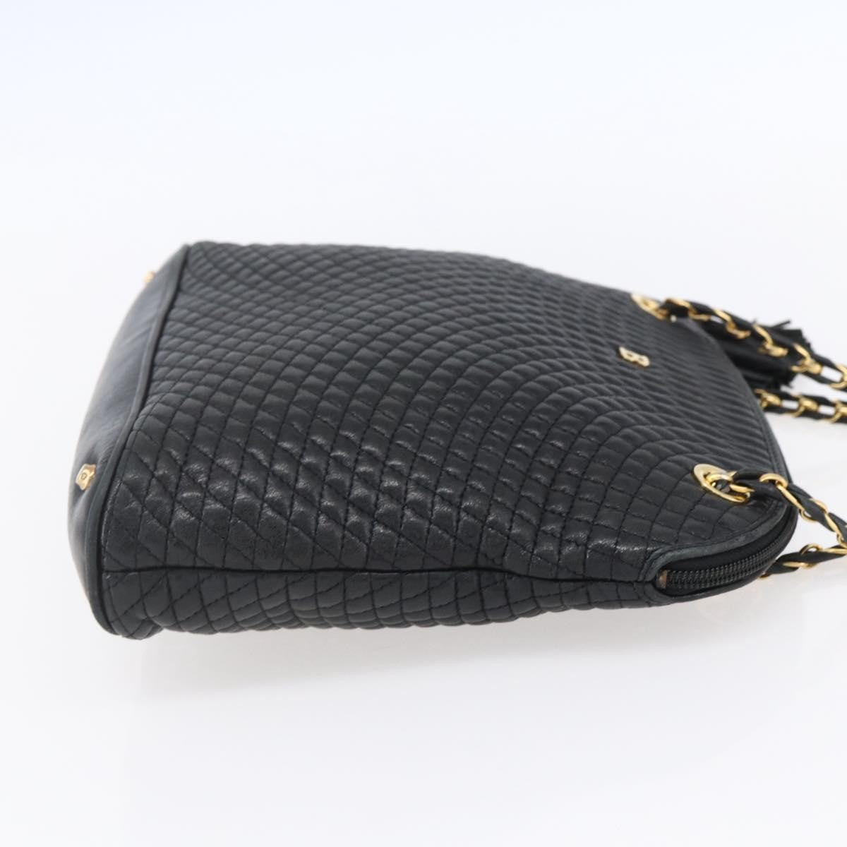 Bally Vintage Chain Shoulder Bag Quilted Leather, BLACK, LEATHER, Shoulder bag