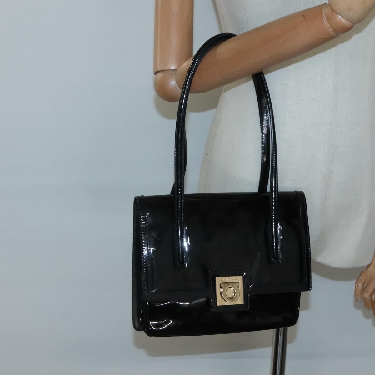 Salvatore Ferragamo Gancini handbag Patent leather, BLACK, PATENT_LEATHER, Handbag