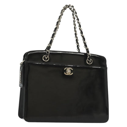 Chanel Vintage CC Lock Pocket Chain Tote Patent, BLACK, PATENT_LEATHER, Handbag