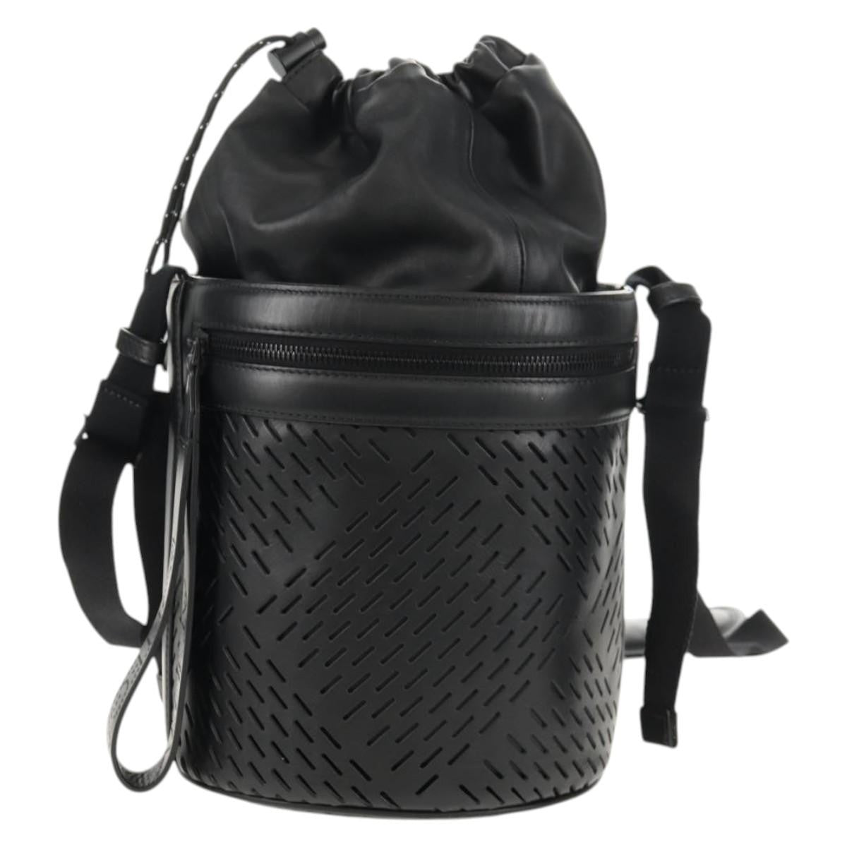 Bottega Veneta Paper Bucket Bag Perforated Leather, BLACK, LEATHER, Shoulder bag