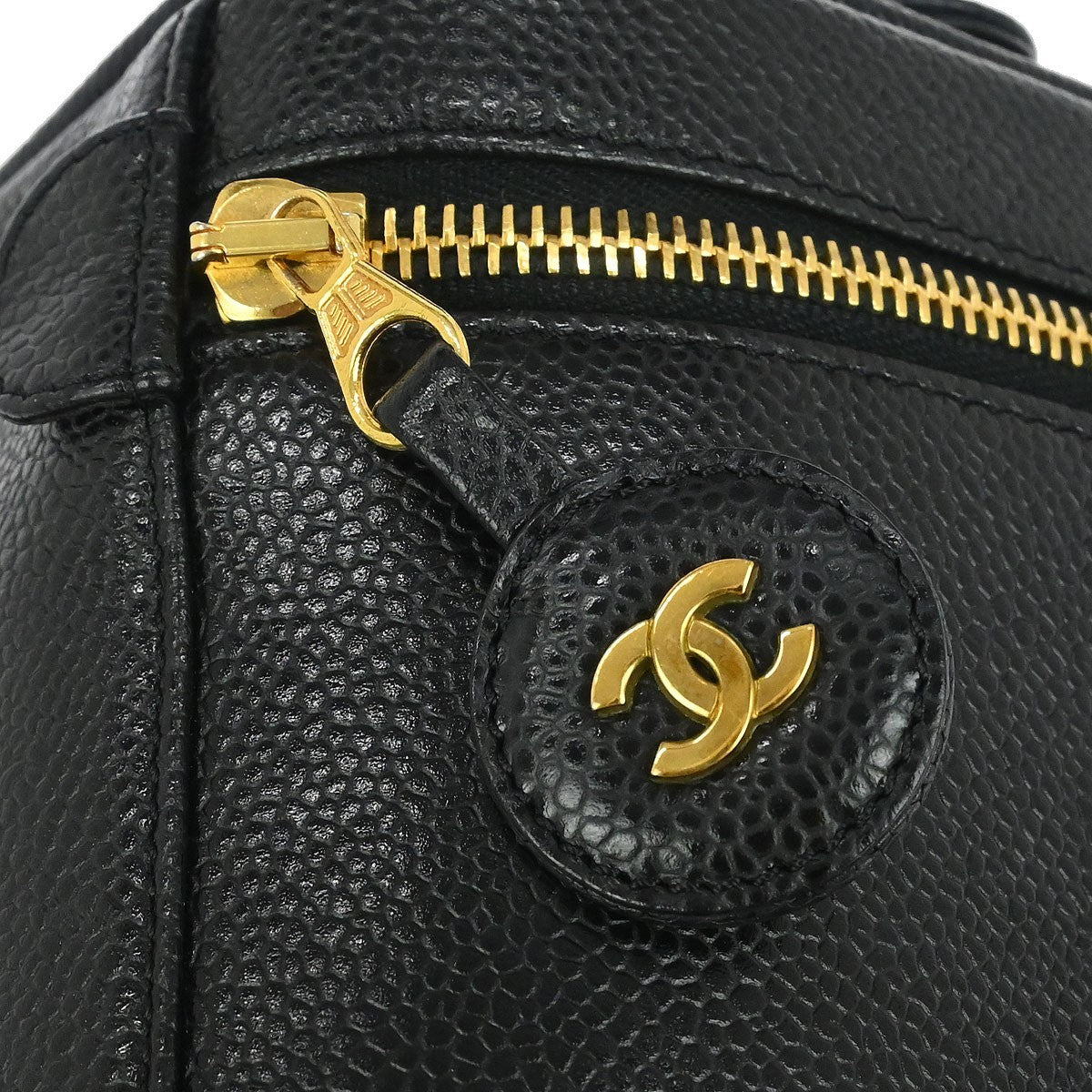 Chanel Vintage Timeless Cosmetic Case Caviar, BLACK, LEATHER, Clutche & pouche