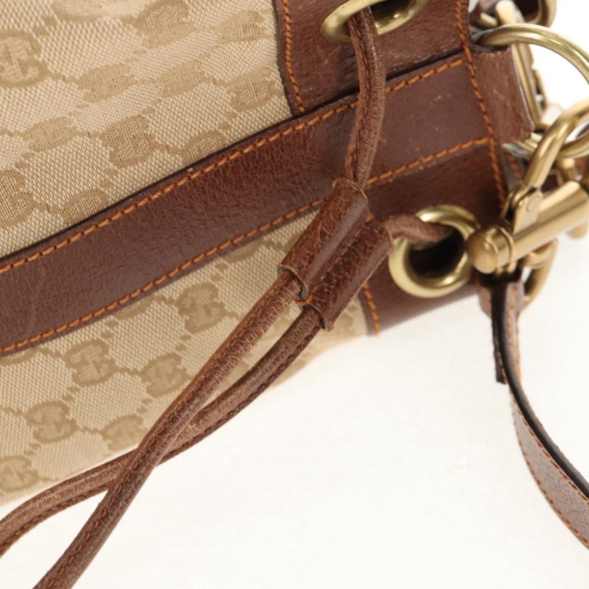 Gucci Drawstring Shoulder Bag GG Canvas with Leather, BEIGE, CANVAS, Shoulder bag
