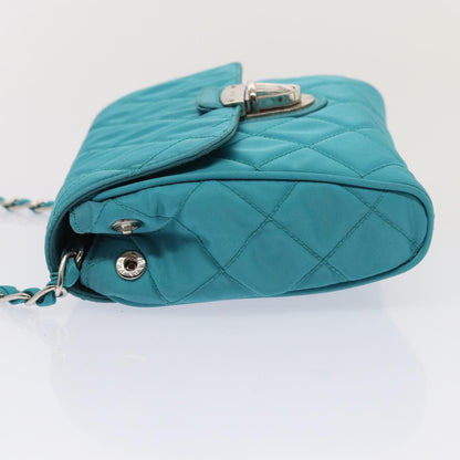 Prada Pushlock Chain Flap Bag Quilted Tessuto, Turquoise, Nylon, Shoulder Bag