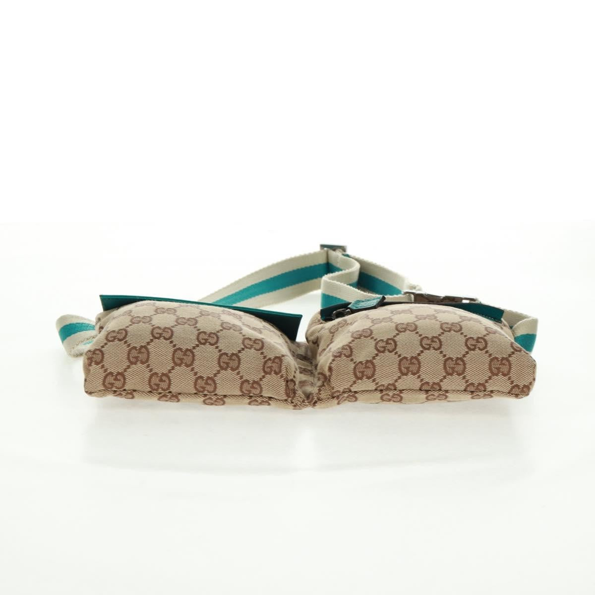 Gucci Vintage Double Belt Bag GG Canvas with Leather, Beige, Canvas, Shoulder Bag