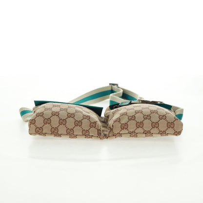 Gucci Vintage Double Belt Bag GG Canvas with Leather, Beige, Canvas, Shoulder Bag