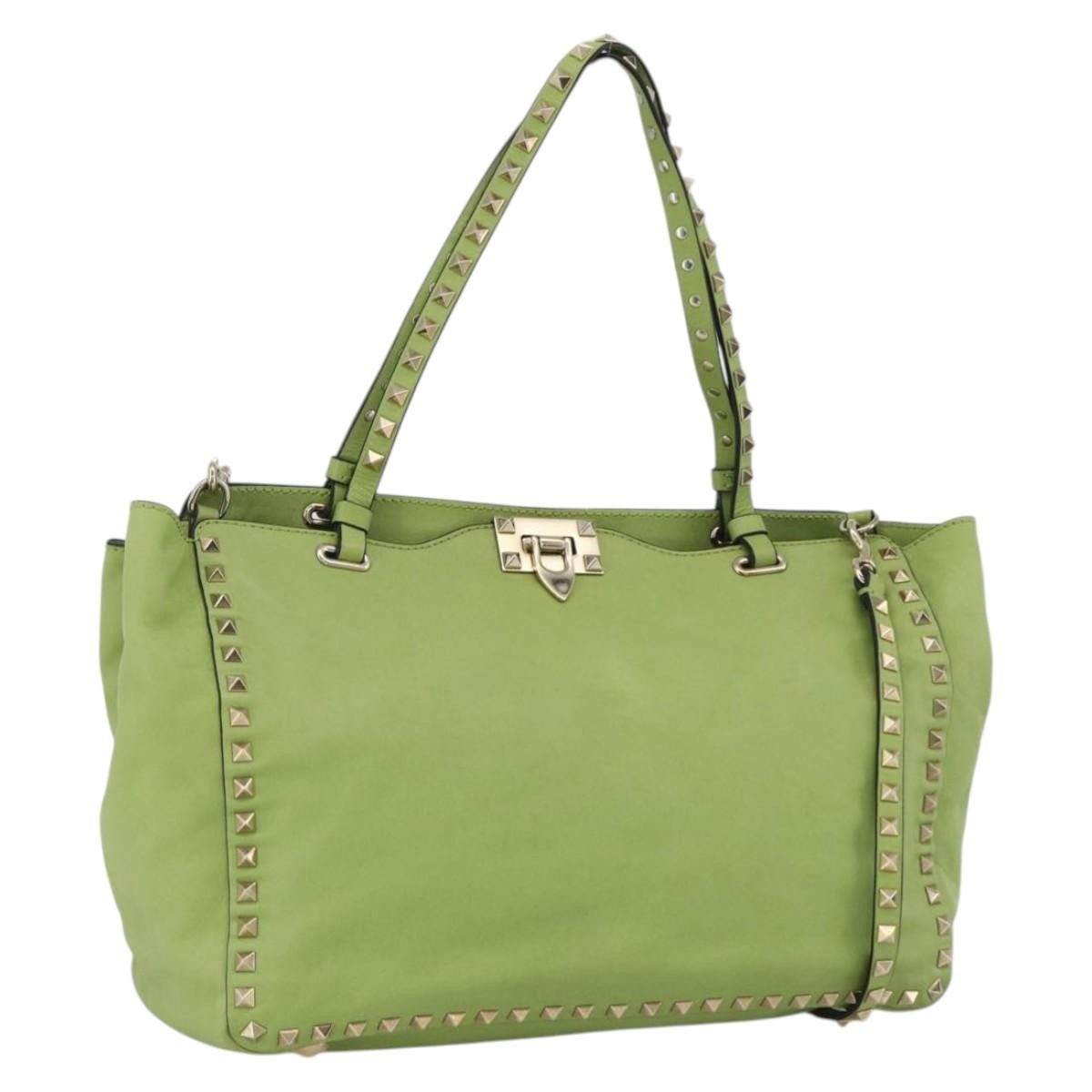 Valentino Garavani Rockstud Tote Textured Leather, GREEN, LEATHER, Tote bag