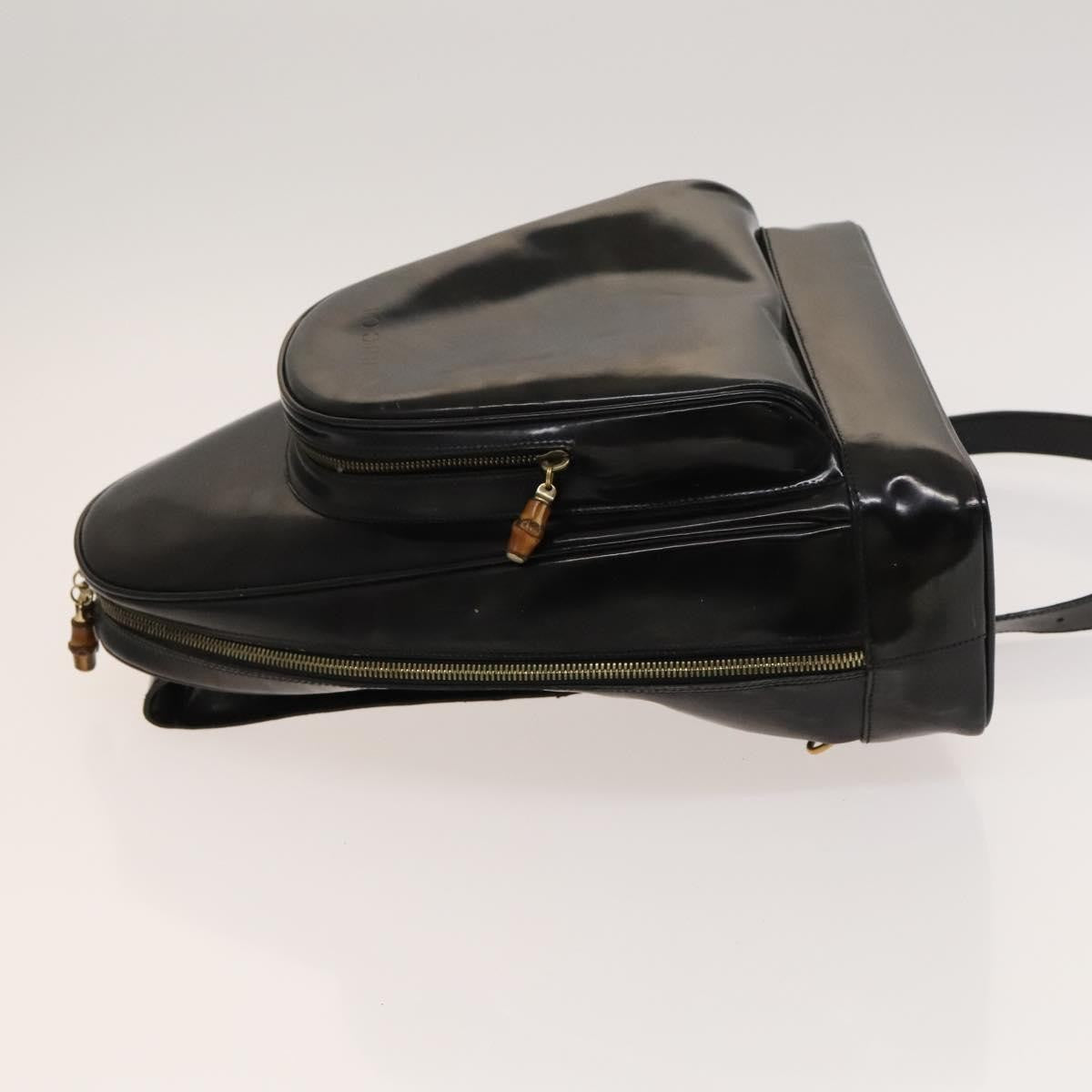 Gucci Vintage Bamboo Backpack Patent, Black, Patent Leather, Backpack