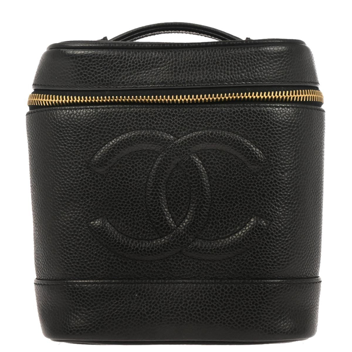 Chanel Vintage Timeless Cosmetic Case Caviar, BLACK, LEATHER, Handbag