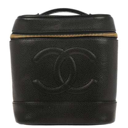 Chanel Vintage Timeless Cosmetic Case Caviar, BLACK, LEATHER, Handbag