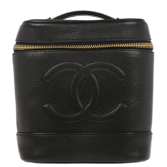 Chanel Vintage Timeless Cosmetic Case Caviar, BLACK, LEATHER, Handbag