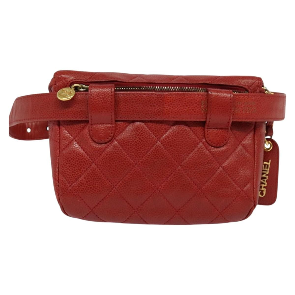 Chanel Vintage Zip Belt Bag Quilted Caviar, Red, Leather, Shoulder Bag