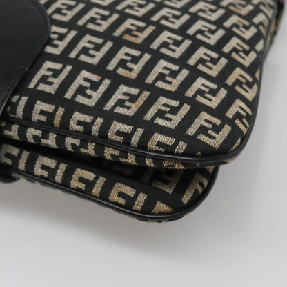 Fendi Buckle Flap Shoulder Bag Zucchino canvas, BLACK, CANVAS, Shoulder bag