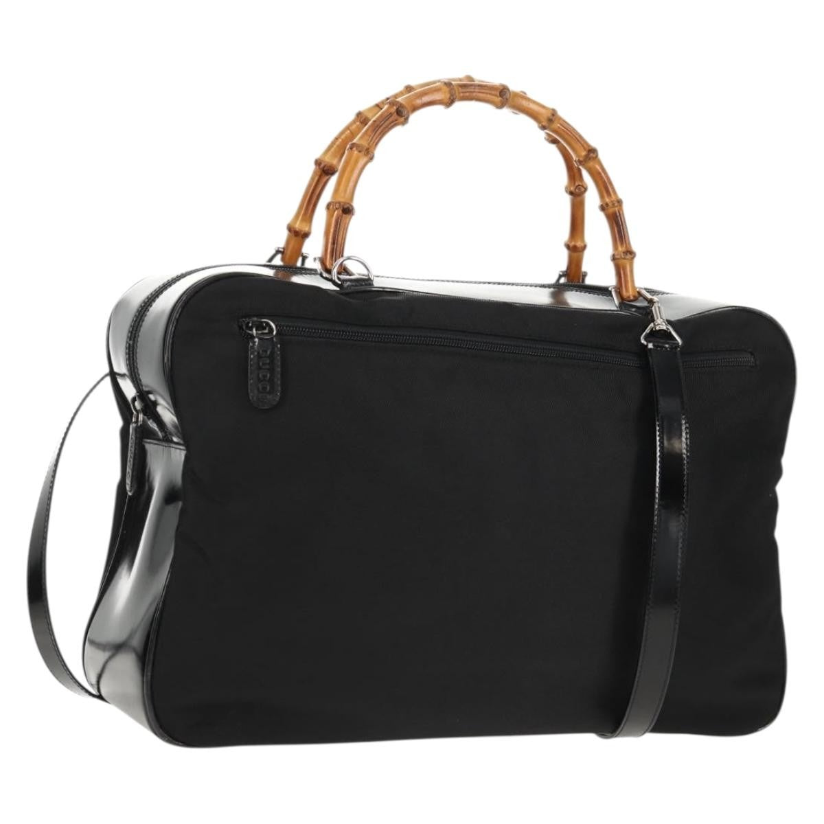 Gucci Vintage Bamboo Handle Bag Nylon, Black, Nylon, Handbag