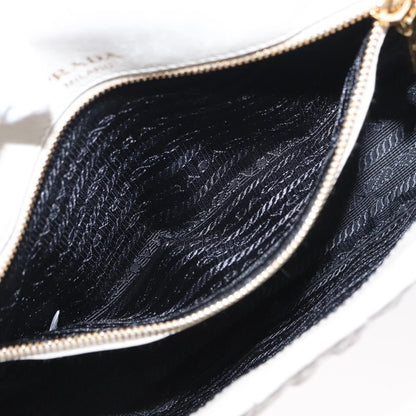 Prada Chain Flap Shoulder Bag Nappa Gaufre, WHITE, LEATHER, Shoulder bag