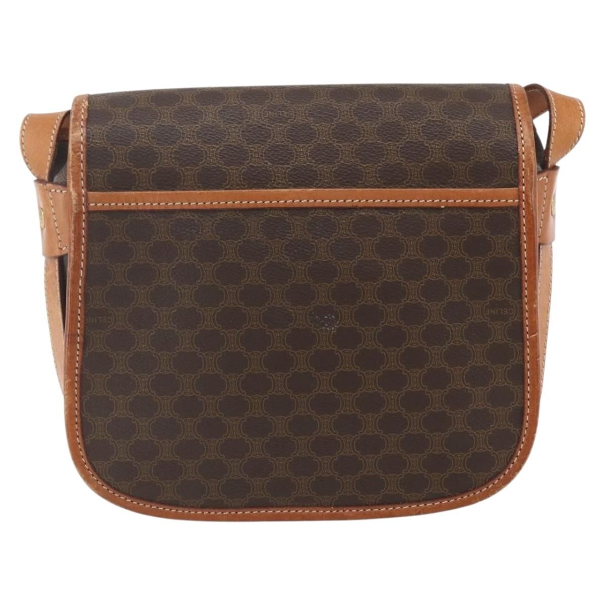 Celine Vintage Macadam Shoulder Bag Canvas and Leather, BROWN, CANVAS, Shoulder bag