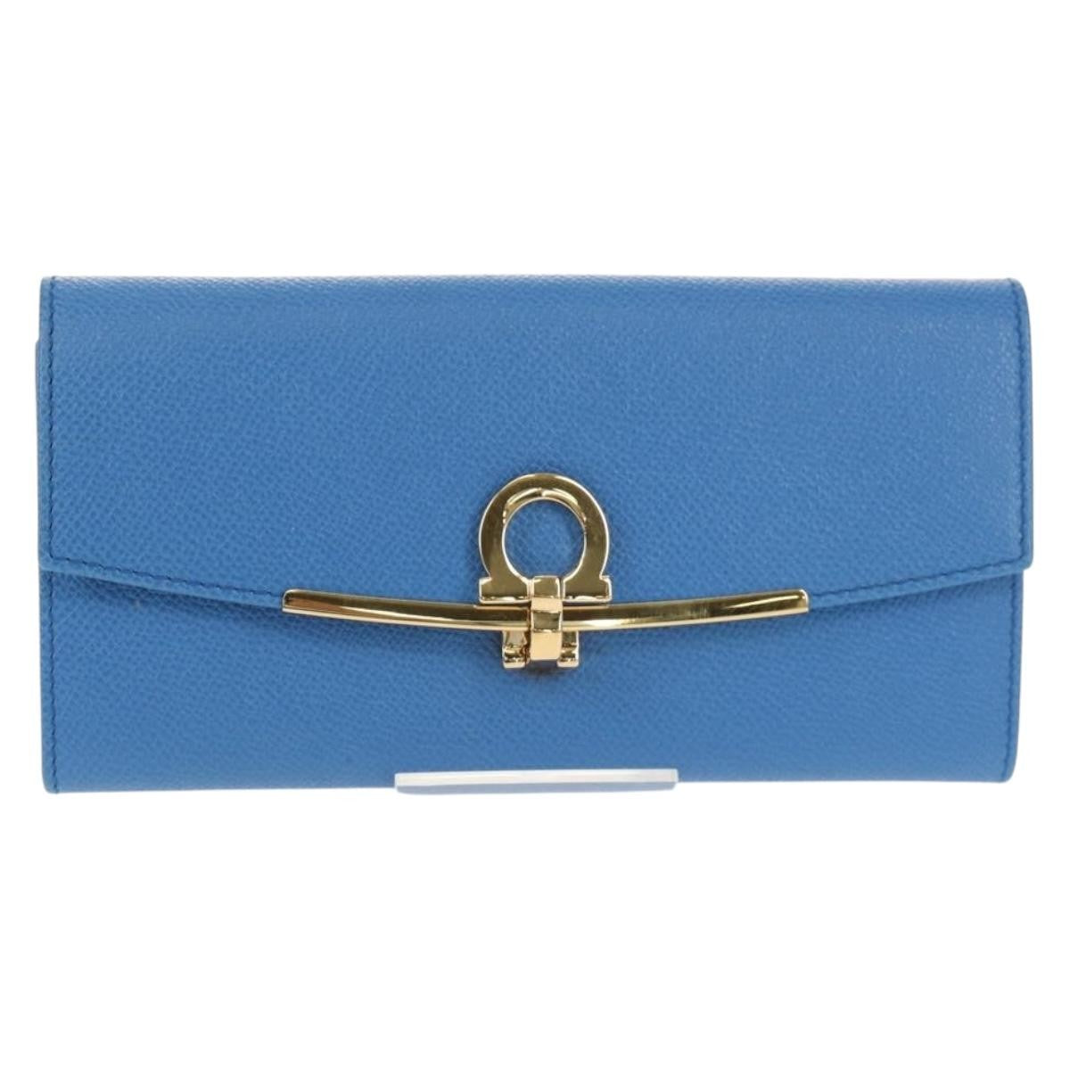 Salvatore Ferragamo Gancini Flap Continental Wallet Leather, Blue, Leather, Wallet