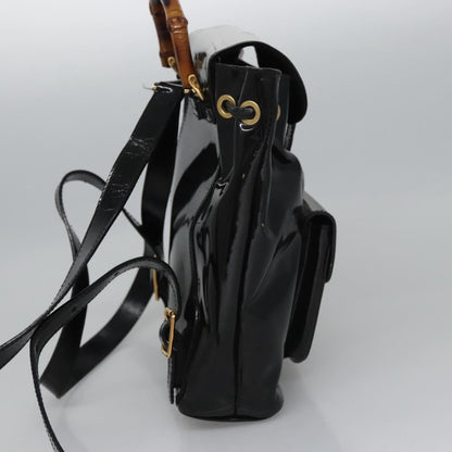 Gucci Vintage Bamboo Backpack Patent, Black, Patent Leather, Backpack