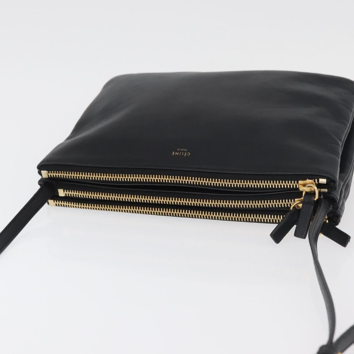 Celine Trio Crossbody Bag Leather, Black, Leather, Shoulder Bag