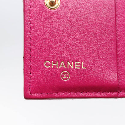 Chanel Textured CC Bifold Wallet Quilted Caviar, PINK, LEATHER, Wallets