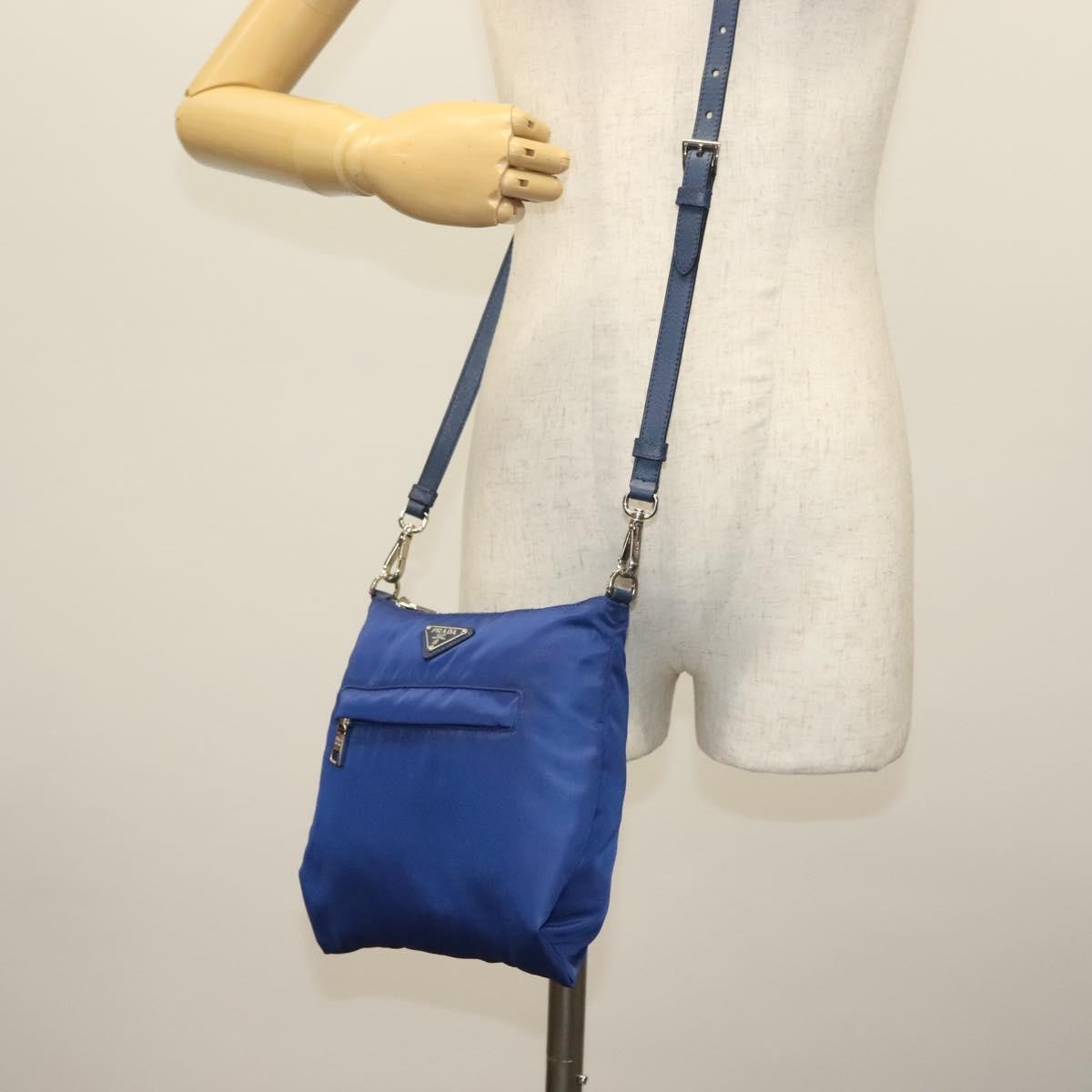 Prada Flat Messenger Tessuto with Leather, Blue, Nylon, Shoulder Bag