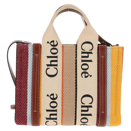 Chloe Woody Tote Canvas with Leather, MULTICOLOUR, CANVAS, Tote bag