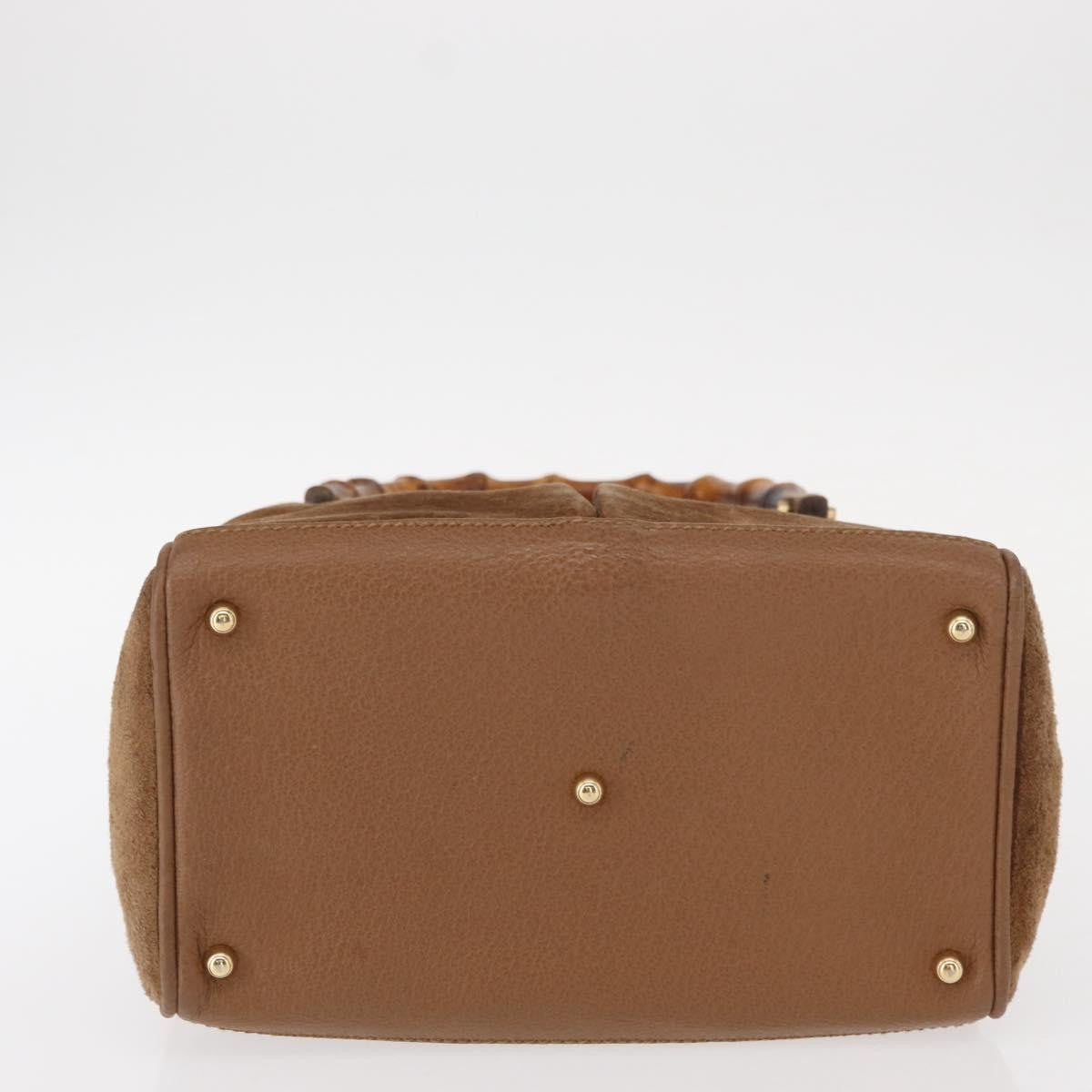 Gucci Vintage Bamboo Front Pocket Tote Suede, BROWN, SUEDE, Tote bag