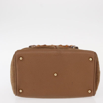 Gucci Vintage Bamboo Front Pocket Tote Suede, BROWN, SUEDE, Tote bag