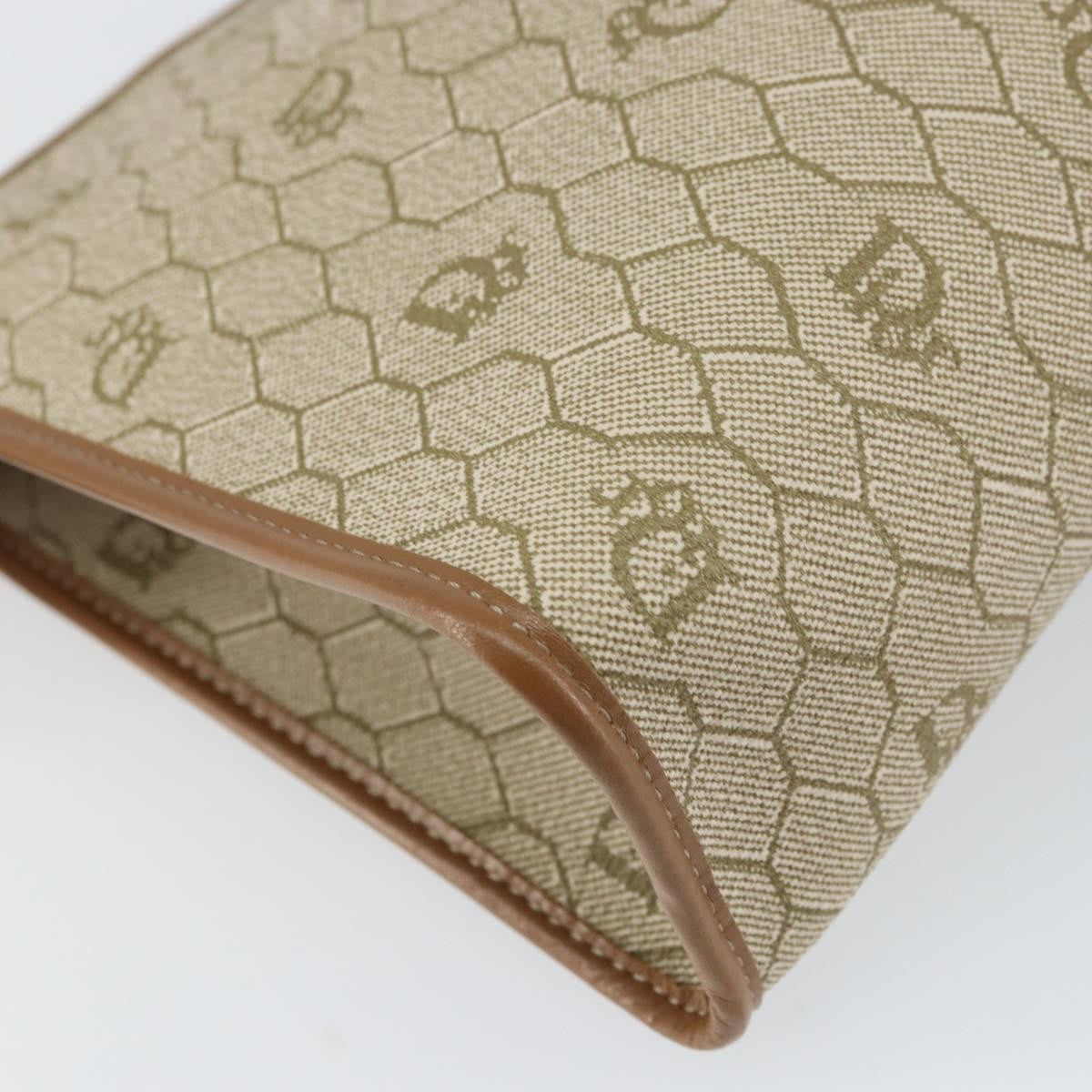 Christian Dior Vintage Honeycomb Zip Pouch Coated Canvas, Beige, Canvas, Clutch