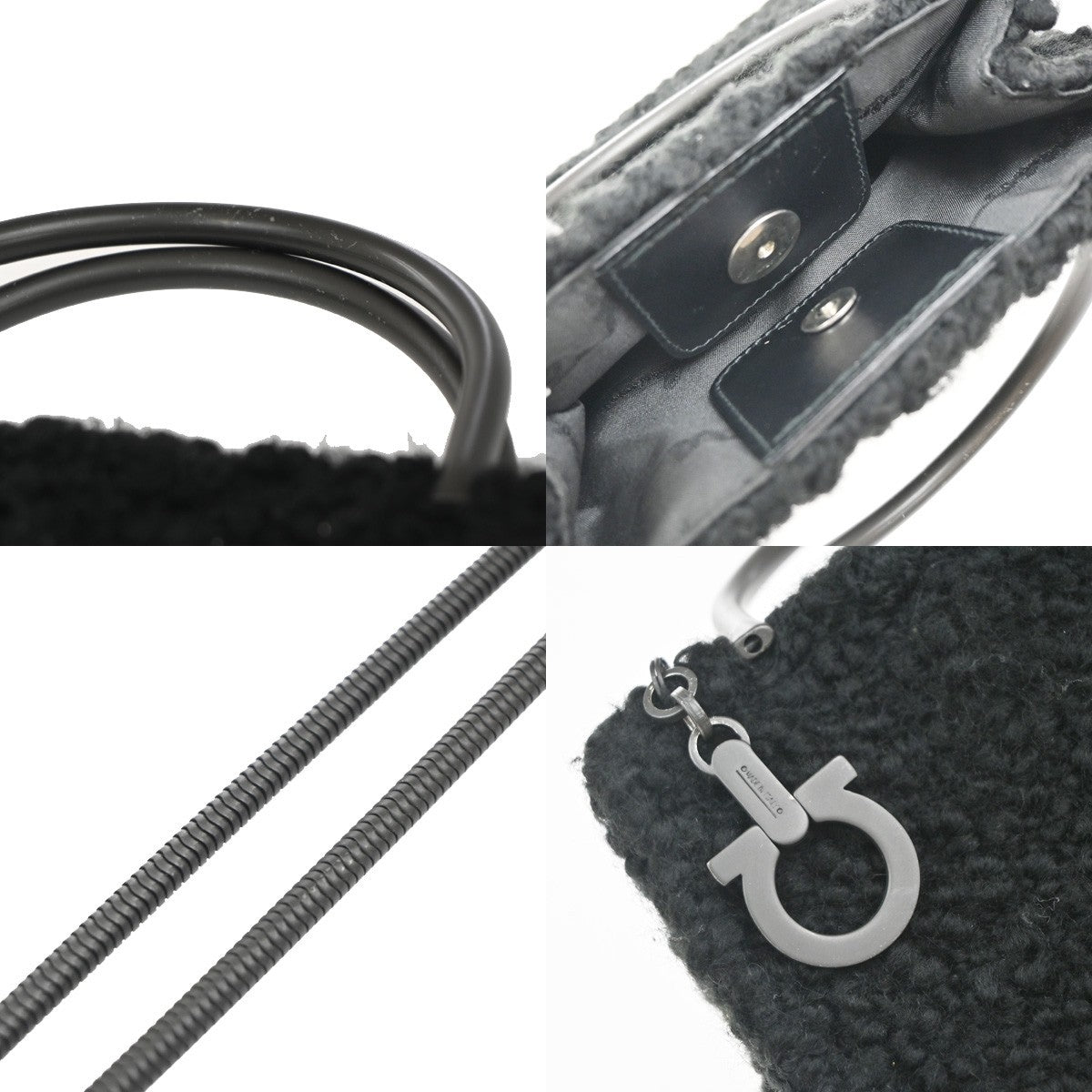 Salvatore Ferragamo Gancini handbag Wool, BLACK, WOOL, Handbag