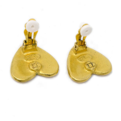 Chanel Vintage CC Heart Clip-On Earrings Metal, GOLD, GOLD_PLATED, Earrings