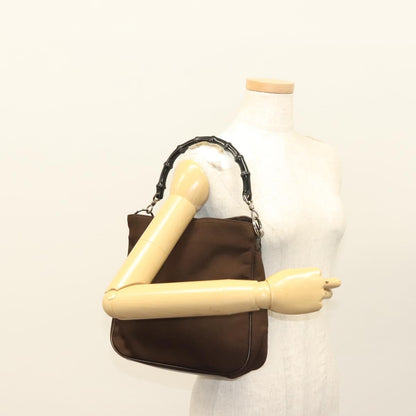 Gucci Vintage Bamboo Handle Tote Nylon, BROWN, NYLON, Tote bag
