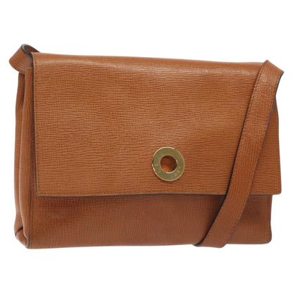 Celine Circle logo Leather, BROWN, LEATHER, Shoulder bag