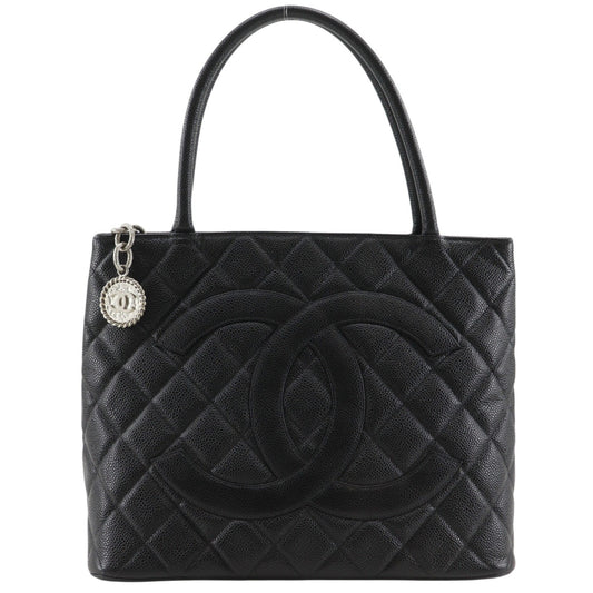 Chanel Medallion Tote Quilted Caviar, Black, Leather, Tote Bag
