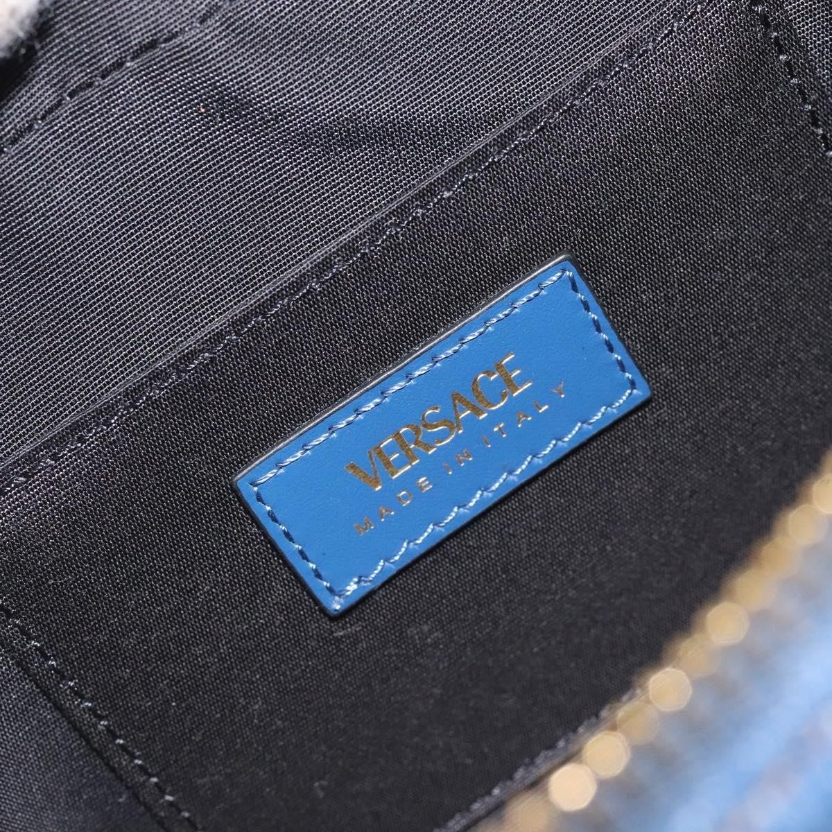 Versace Medusa Icon Front Slip Pocket Camera Bag Quilted Denim, BLUE, DENIM_JEANS, Crossbody bag