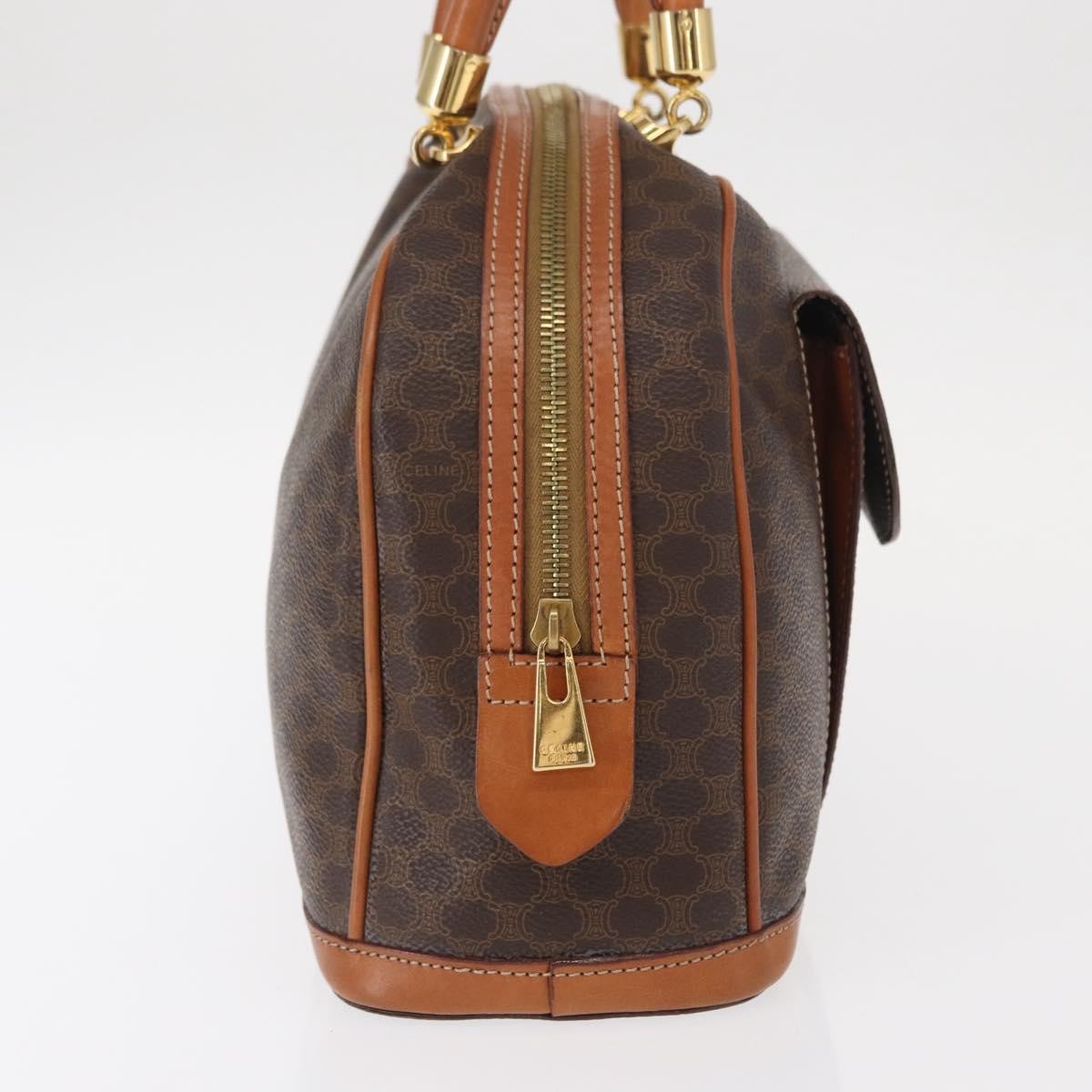 Celine Vintage Macadam Handbag Canvas and Leather, BROWN, CANVAS, Handbag