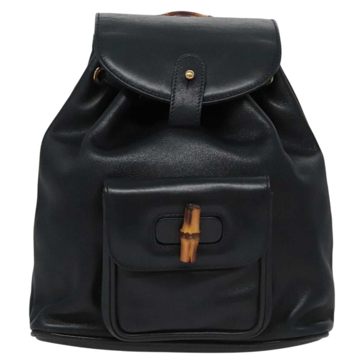 Gucci Vintage Bamboo Backpack Leather, Black, Leather, Backpack
