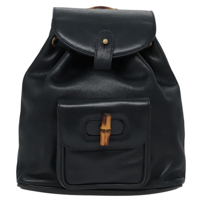 Gucci Vintage Bamboo Backpack Leather, Black, Leather, Backpack
