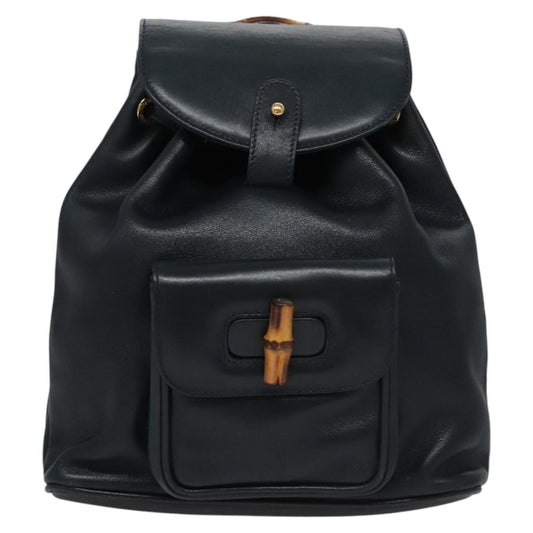 Gucci Vintage Bamboo Backpack Leather, Black, Leather, Backpack