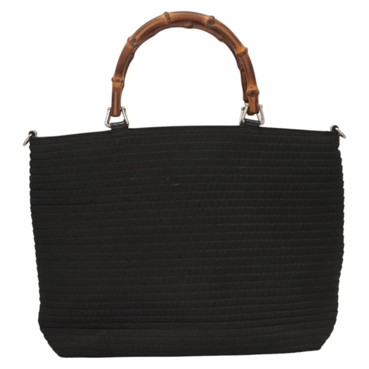 Gucci Vintage Bamboo Handle Tote Canvas, BLACK, CANVAS, Tote bag