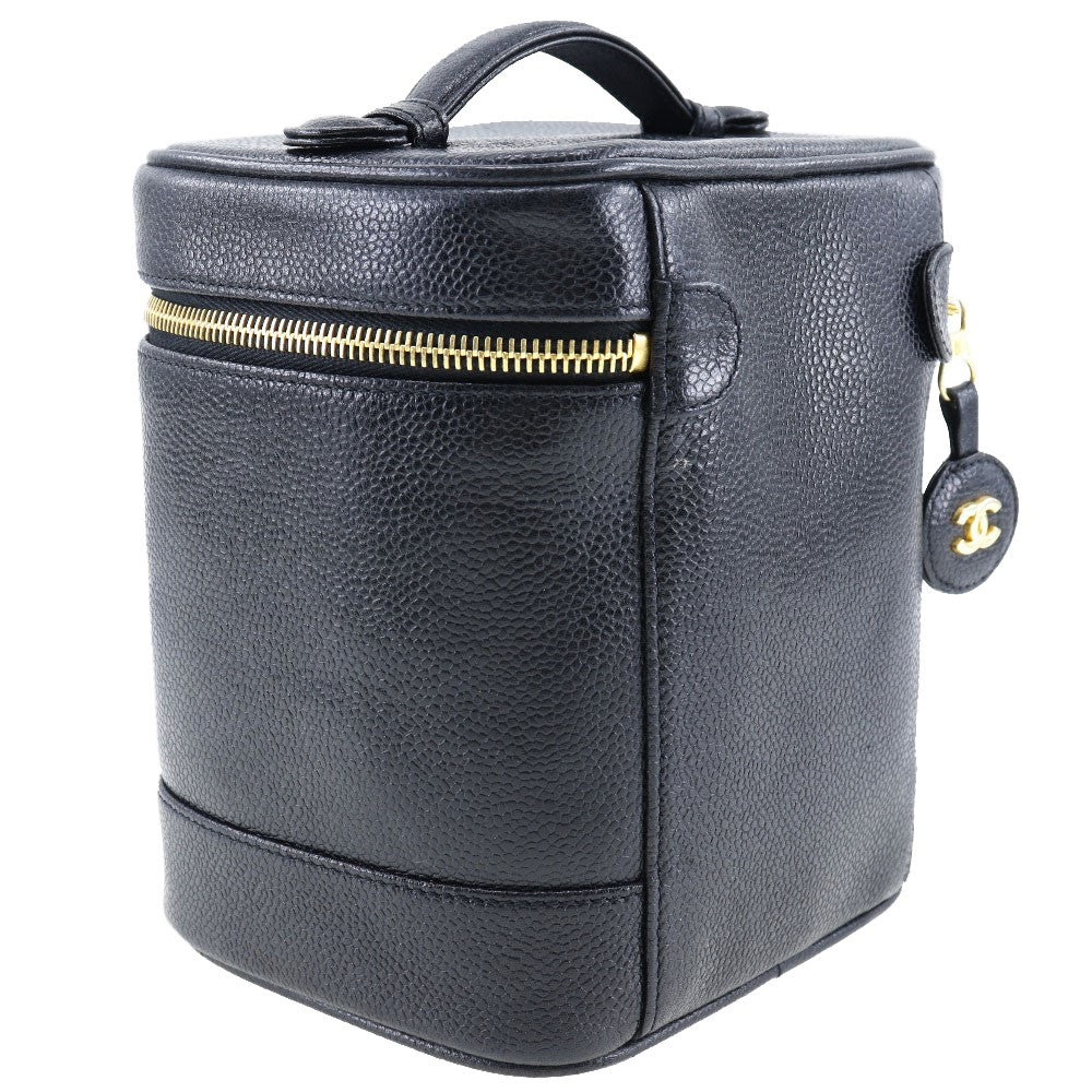 Chanel Vintage Timeless Cosmetic Case Caviar, BLACK, LEATHER, Toiletry Case
