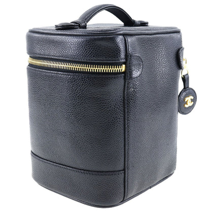 Chanel Vintage Timeless Cosmetic Case Caviar, BLACK, LEATHER, Toiletry Case