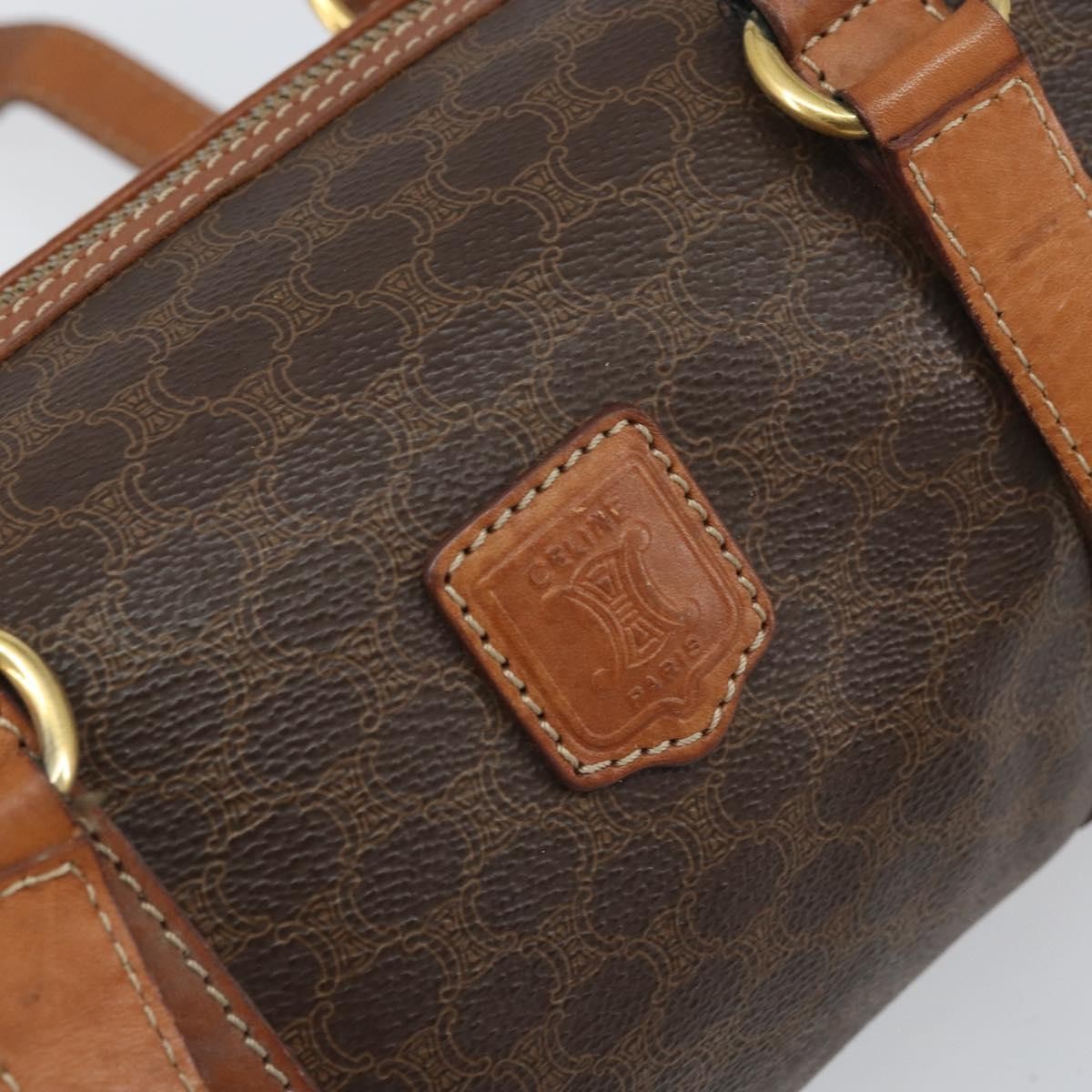 Celine Vintage Macadam Handbag Canvas and Leather, BROWN, CANVAS, Handbag