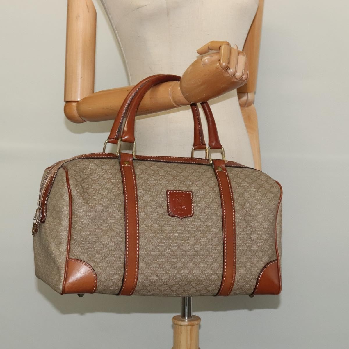 Celine Vintage Duffle Bag Macadam Coated Canvas, BEIGE, CANVAS, Travel bag