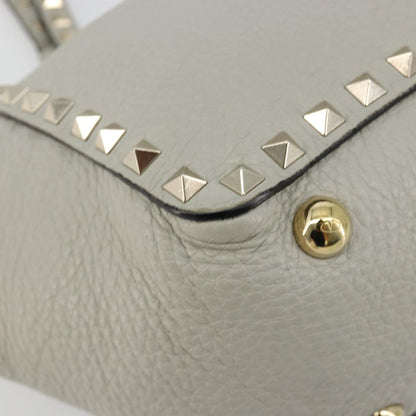 Valentino Garavani Rockstud Tote Textured Leather, Gray, Leather, Tote Bag