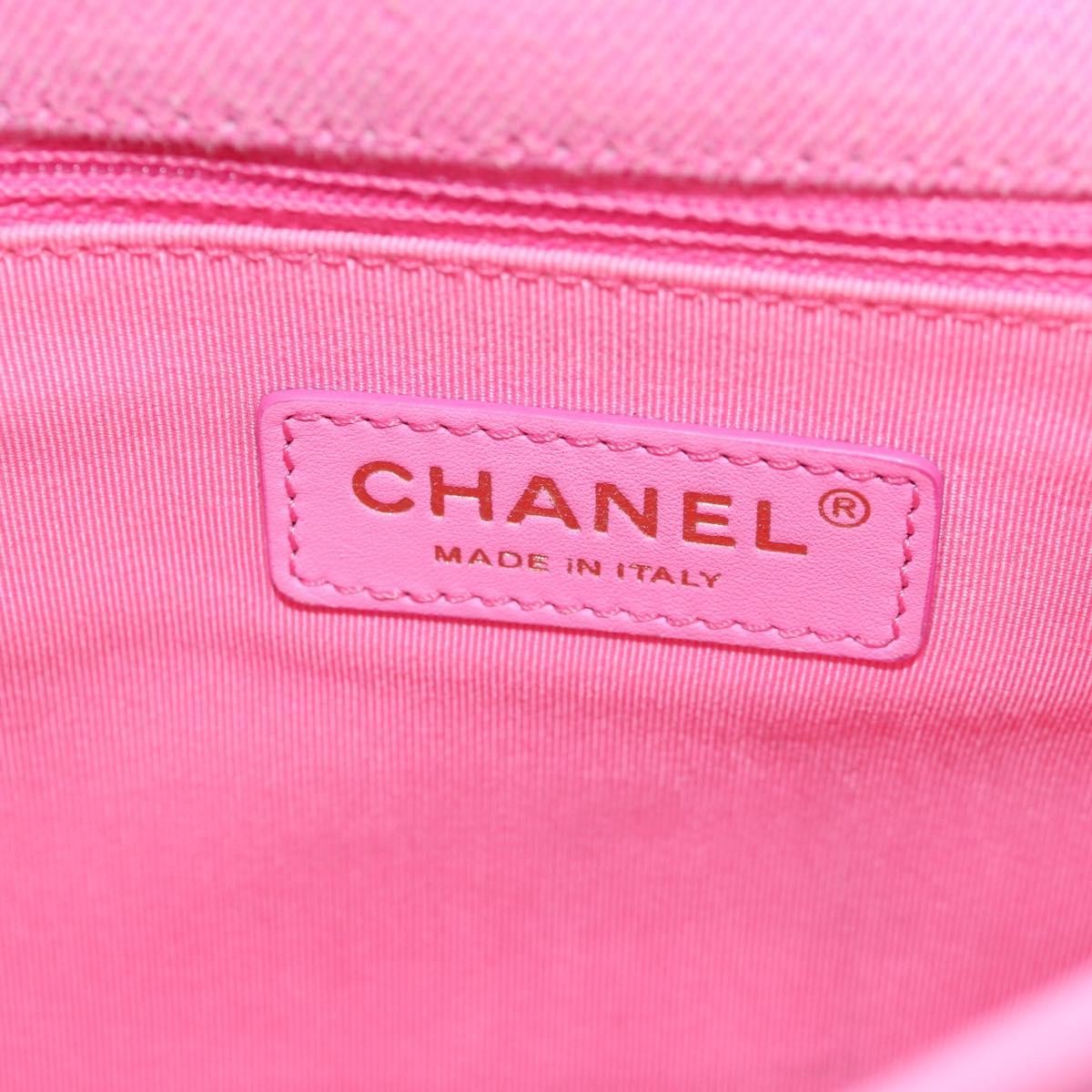 Chanel Flap Messenger Bag Quilted Denim, PINK, CANVAS, Shoulder bag