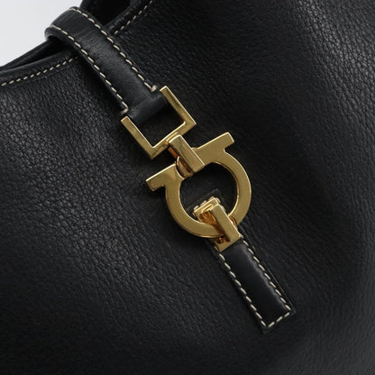 Salvatore Ferragamo Gancini Shoulder Bag Leather, BLACK, LEATHER, Shoulder bag