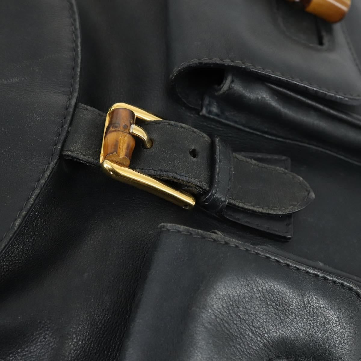 Gucci Vintage Bamboo Backpack Leather, BLACK, LEATHER, Backpack